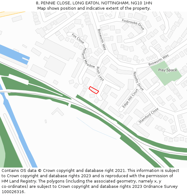 8, PENNIE CLOSE, LONG EATON, NOTTINGHAM, NG10 1HN: Location map and indicative extent of plot
