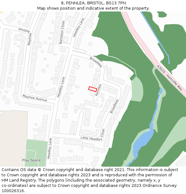 8, PENNLEA, BRISTOL, BS13 7PN: Location map and indicative extent of plot