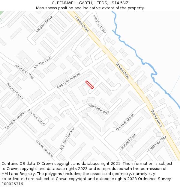 8, PENNWELL GARTH, LEEDS, LS14 5NZ: Location map and indicative extent of plot