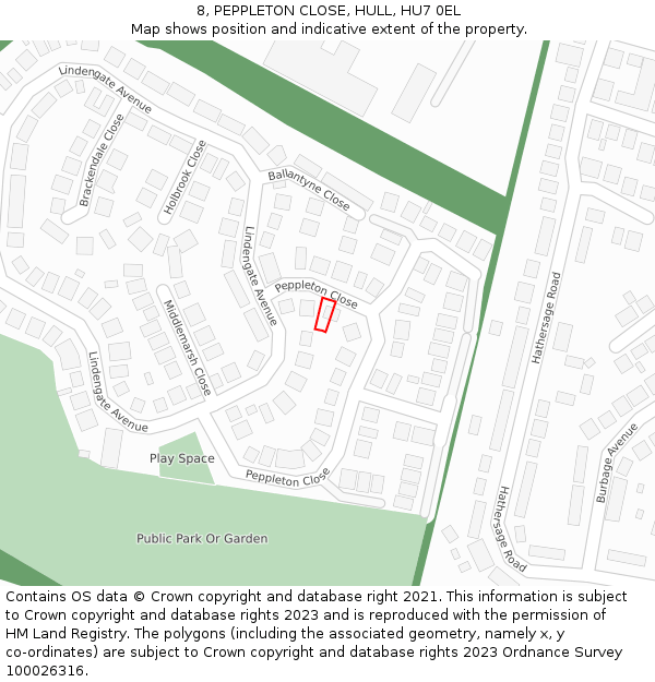 8, PEPPLETON CLOSE, HULL, HU7 0EL: Location map and indicative extent of plot