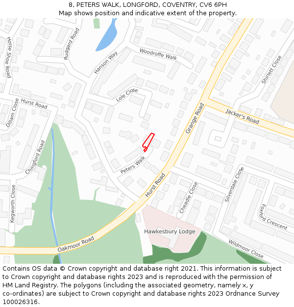 8, PETERS WALK, LONGFORD, COVENTRY, CV6 6PH: Location map and indicative extent of plot