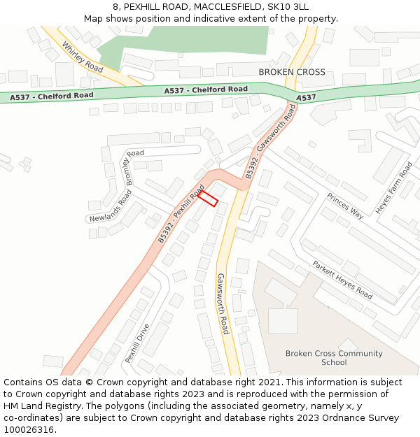 8, PEXHILL ROAD, MACCLESFIELD, SK10 3LL: Location map and indicative extent of plot