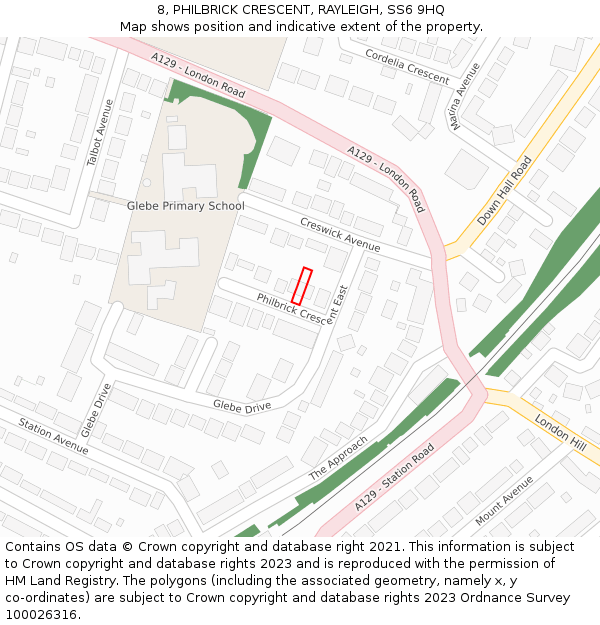 8, PHILBRICK CRESCENT, RAYLEIGH, SS6 9HQ: Location map and indicative extent of plot
