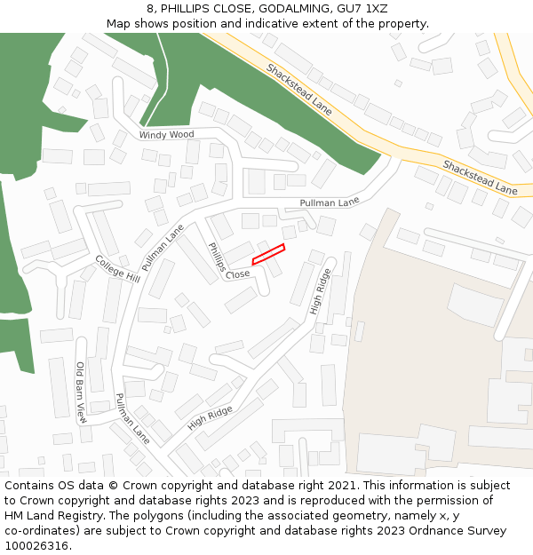 8, PHILLIPS CLOSE, GODALMING, GU7 1XZ: Location map and indicative extent of plot