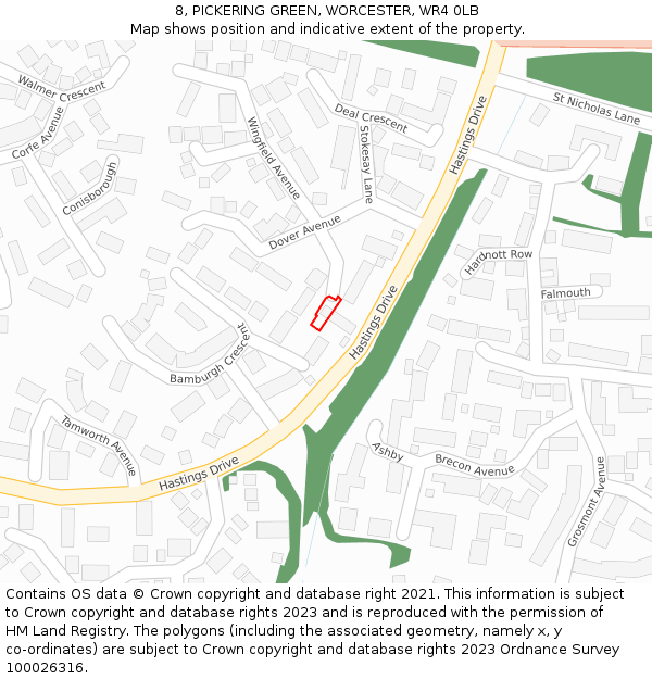 8, PICKERING GREEN, WORCESTER, WR4 0LB: Location map and indicative extent of plot