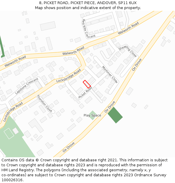 8, PICKET ROAD, PICKET PIECE, ANDOVER, SP11 6UX: Location map and indicative extent of plot