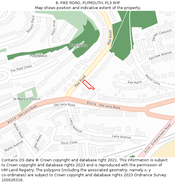 8, PIKE ROAD, PLYMOUTH, PL3 6HF: Location map and indicative extent of plot