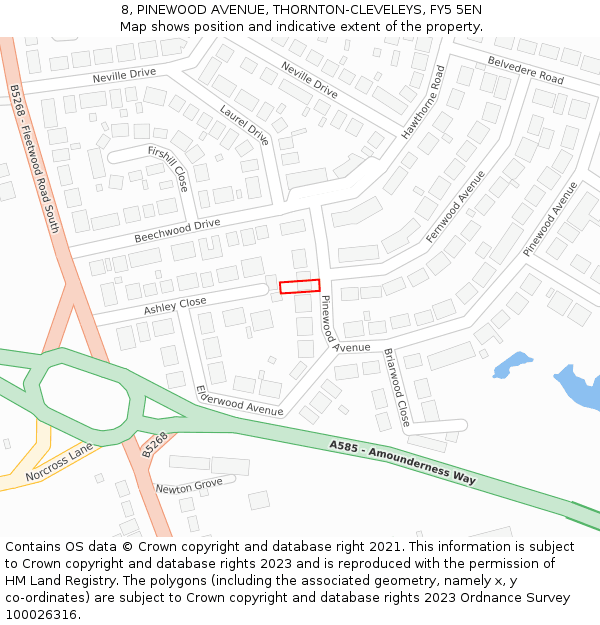 8, PINEWOOD AVENUE, THORNTON-CLEVELEYS, FY5 5EN: Location map and indicative extent of plot