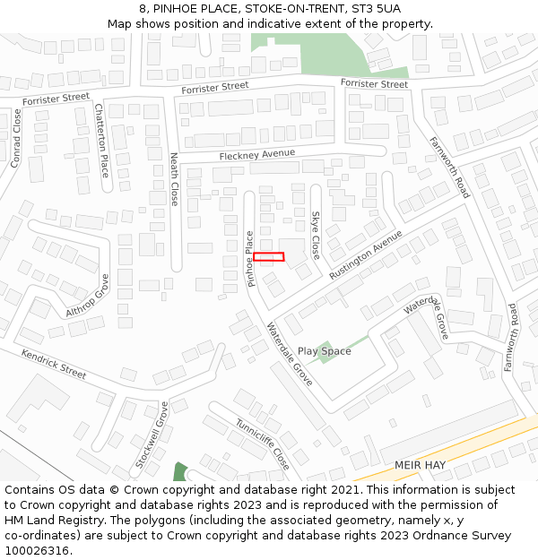 8, PINHOE PLACE, STOKE-ON-TRENT, ST3 5UA: Location map and indicative extent of plot