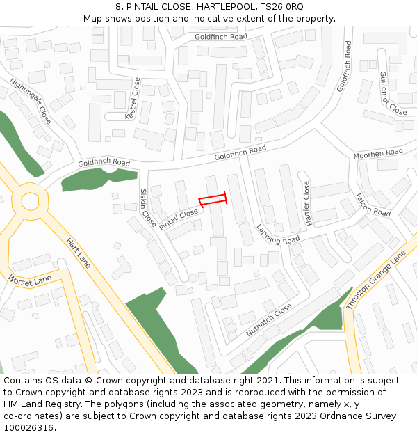 8, PINTAIL CLOSE, HARTLEPOOL, TS26 0RQ: Location map and indicative extent of plot