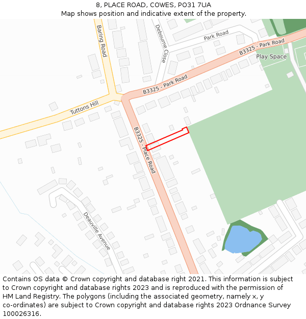 8, PLACE ROAD, COWES, PO31 7UA: Location map and indicative extent of plot