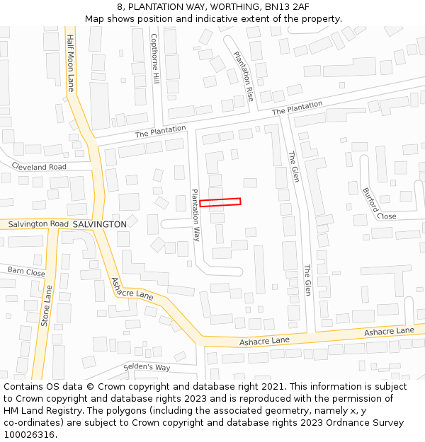 8, PLANTATION WAY, WORTHING, BN13 2AF: Location map and indicative extent of plot