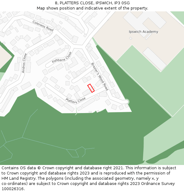8, PLATTERS CLOSE, IPSWICH, IP3 0SG: Location map and indicative extent of plot