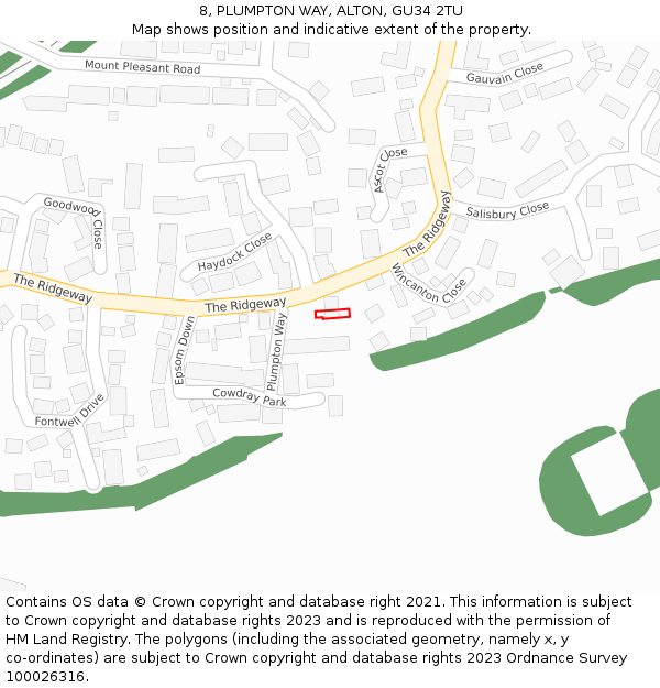 8, PLUMPTON WAY, ALTON, GU34 2TU: Location map and indicative extent of plot