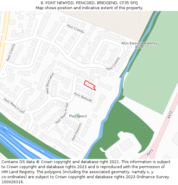 8, PONT NEWYDD, PENCOED, BRIDGEND, CF35 5PQ: Location map and indicative extent of plot