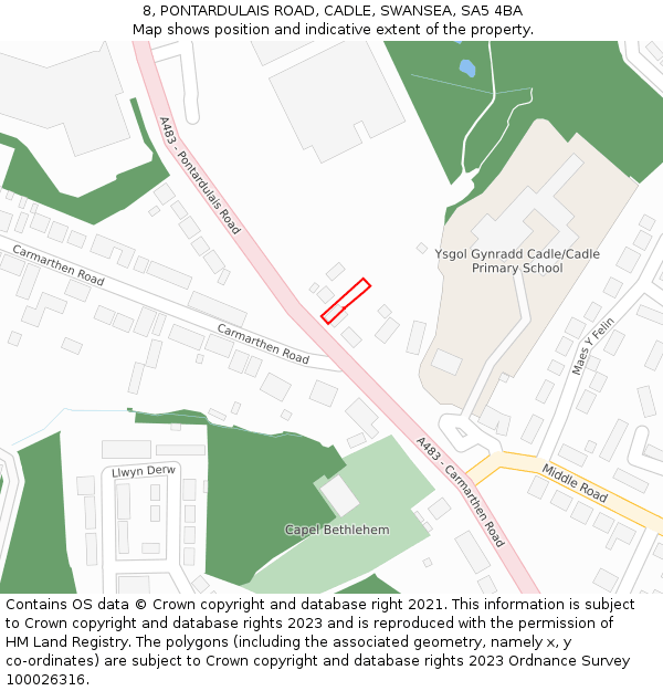 8, PONTARDULAIS ROAD, CADLE, SWANSEA, SA5 4BA: Location map and indicative extent of plot