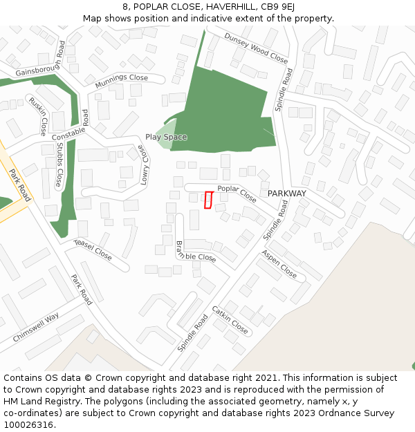 8, POPLAR CLOSE, HAVERHILL, CB9 9EJ: Location map and indicative extent of plot
