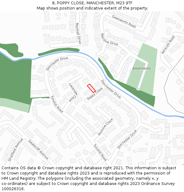 8, POPPY CLOSE, MANCHESTER, M23 9TF: Location map and indicative extent of plot