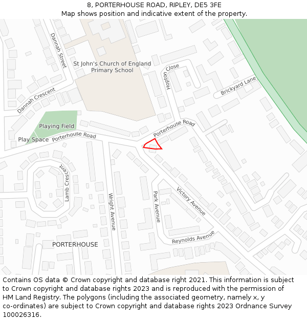8, PORTERHOUSE ROAD, RIPLEY, DE5 3FE: Location map and indicative extent of plot