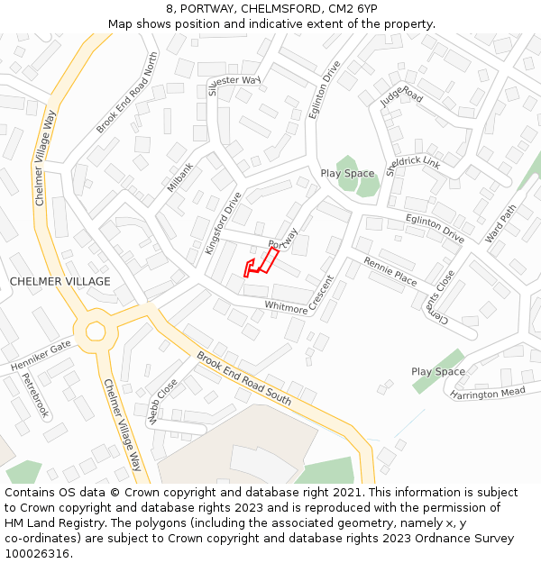 8, PORTWAY, CHELMSFORD, CM2 6YP: Location map and indicative extent of plot