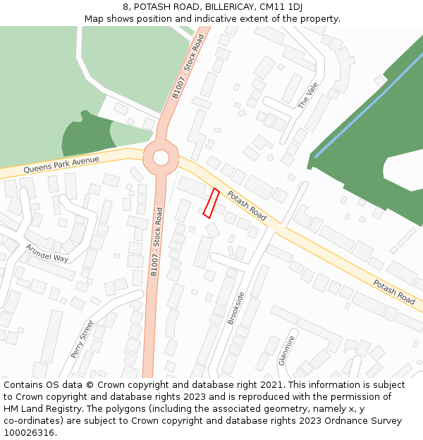 8, POTASH ROAD, BILLERICAY, CM11 1DJ: Location map and indicative extent of plot