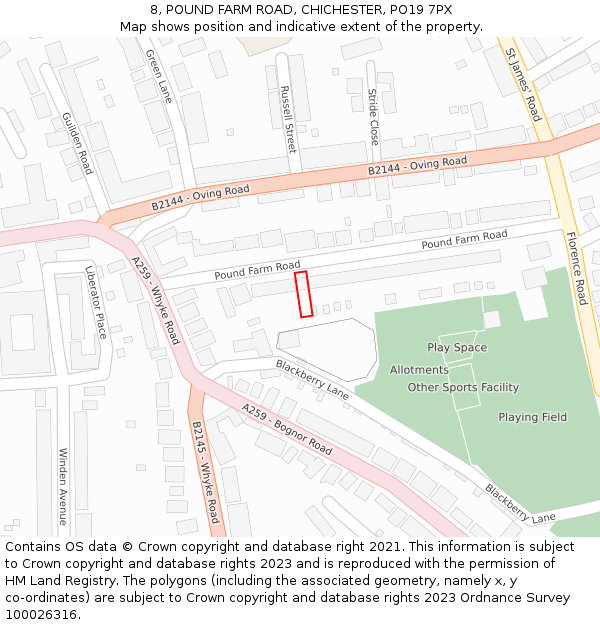 8, POUND FARM ROAD, CHICHESTER, PO19 7PX: Location map and indicative extent of plot