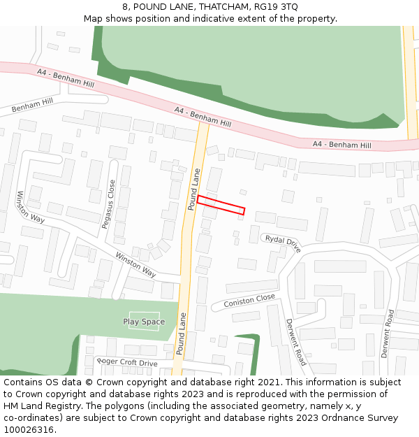 8, POUND LANE, THATCHAM, RG19 3TQ: Location map and indicative extent of plot