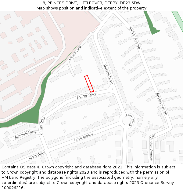 8, PRINCES DRIVE, LITTLEOVER, DERBY, DE23 6DW: Location map and indicative extent of plot