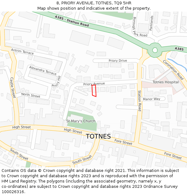 8, PRIORY AVENUE, TOTNES, TQ9 5HR: Location map and indicative extent of plot