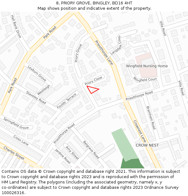 8, PRIORY GROVE, BINGLEY, BD16 4HT: Location map and indicative extent of plot
