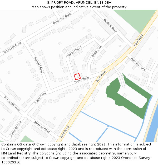 8, PRIORY ROAD, ARUNDEL, BN18 9EH: Location map and indicative extent of plot