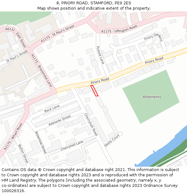 8, PRIORY ROAD, STAMFORD, PE9 2ES: Location map and indicative extent of plot