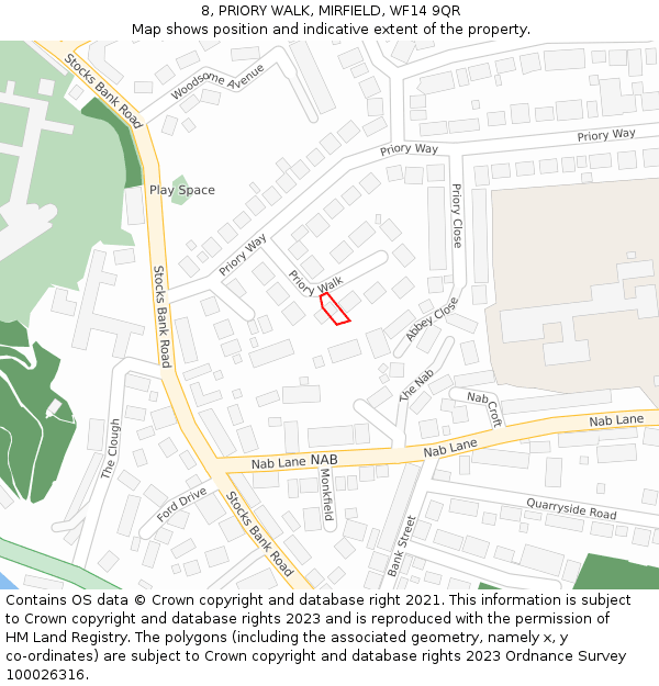 8, PRIORY WALK, MIRFIELD, WF14 9QR: Location map and indicative extent of plot