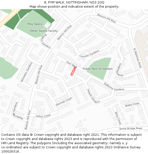 8, PYM WALK, NOTTINGHAM, NG3 2GQ: Location map and indicative extent of plot