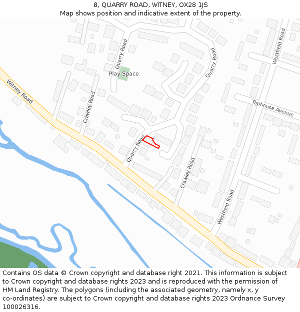 8, QUARRY ROAD, WITNEY, OX28 1JS: Location map and indicative extent of plot