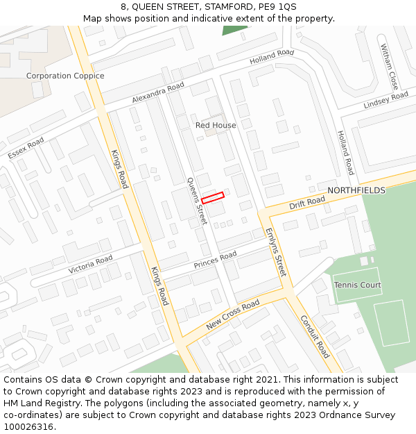 8, QUEEN STREET, STAMFORD, PE9 1QS: Location map and indicative extent of plot