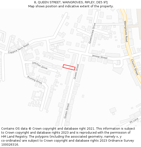 8, QUEEN STREET, WAINGROVES, RIPLEY, DE5 9TJ: Location map and indicative extent of plot