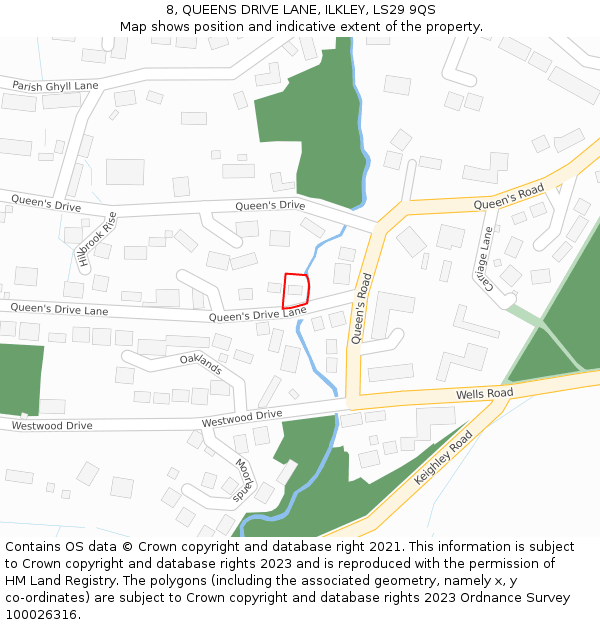 8, QUEENS DRIVE LANE, ILKLEY, LS29 9QS: Location map and indicative extent of plot