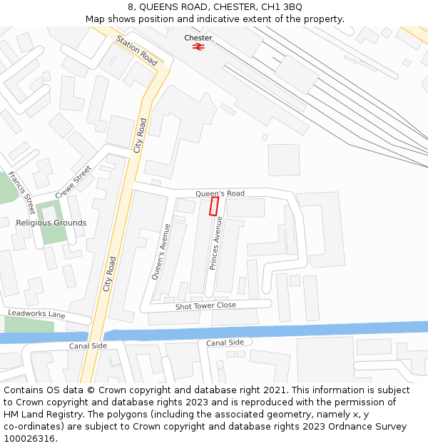 8, QUEENS ROAD, CHESTER, CH1 3BQ: Location map and indicative extent of plot