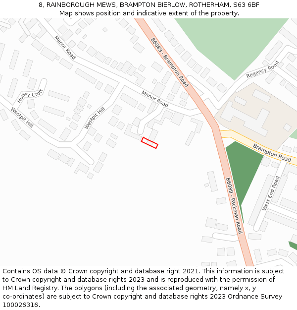8, RAINBOROUGH MEWS, BRAMPTON BIERLOW, ROTHERHAM, S63 6BF: Location map and indicative extent of plot