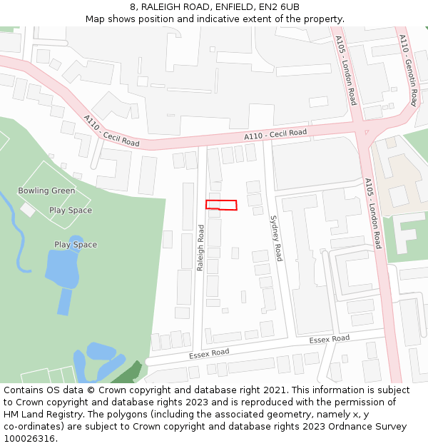 8, RALEIGH ROAD, ENFIELD, EN2 6UB: Location map and indicative extent of plot