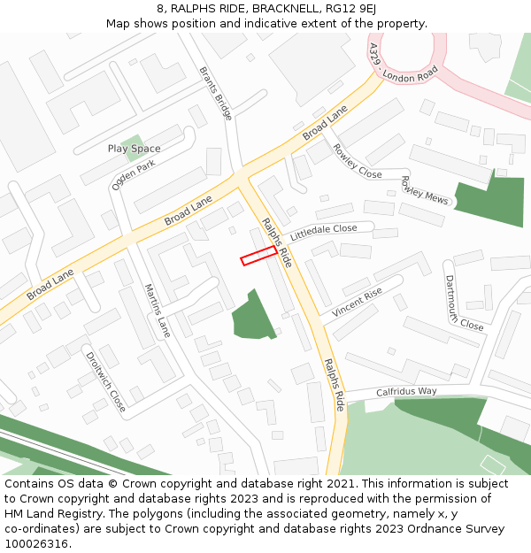 8, RALPHS RIDE, BRACKNELL, RG12 9EJ: Location map and indicative extent of plot
