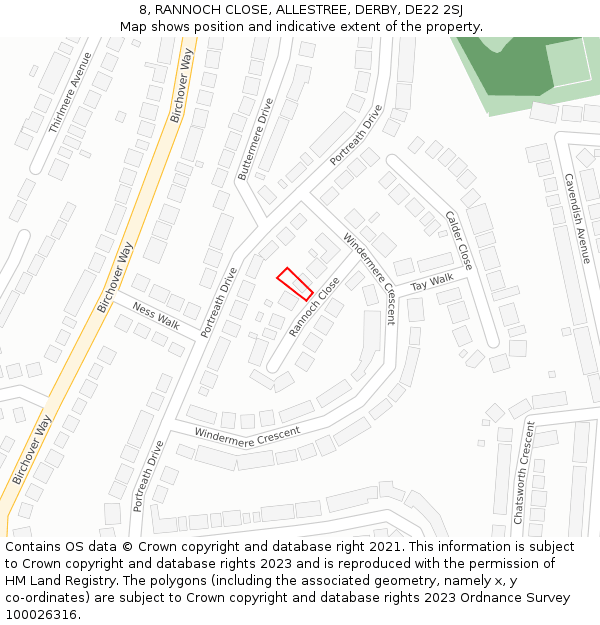 8, RANNOCH CLOSE, ALLESTREE, DERBY, DE22 2SJ: Location map and indicative extent of plot