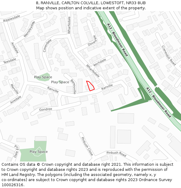 8, RANVILLE, CARLTON COLVILLE, LOWESTOFT, NR33 8UB: Location map and indicative extent of plot