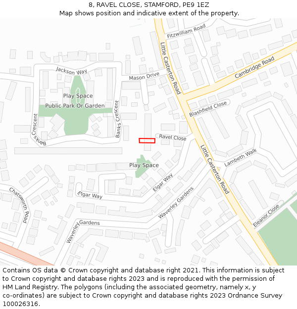 8, RAVEL CLOSE, STAMFORD, PE9 1EZ: Location map and indicative extent of plot