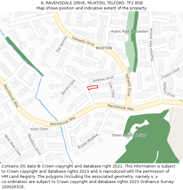 8, RAVENSDALE DRIVE, MUXTON, TELFORD, TF2 8SB: Location map and indicative extent of plot