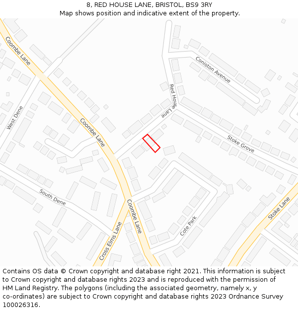8, RED HOUSE LANE, BRISTOL, BS9 3RY: Location map and indicative extent of plot