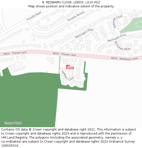 8, REDBARN CLOSE, LEEDS, LS10 4SZ: Location map and indicative extent of plot