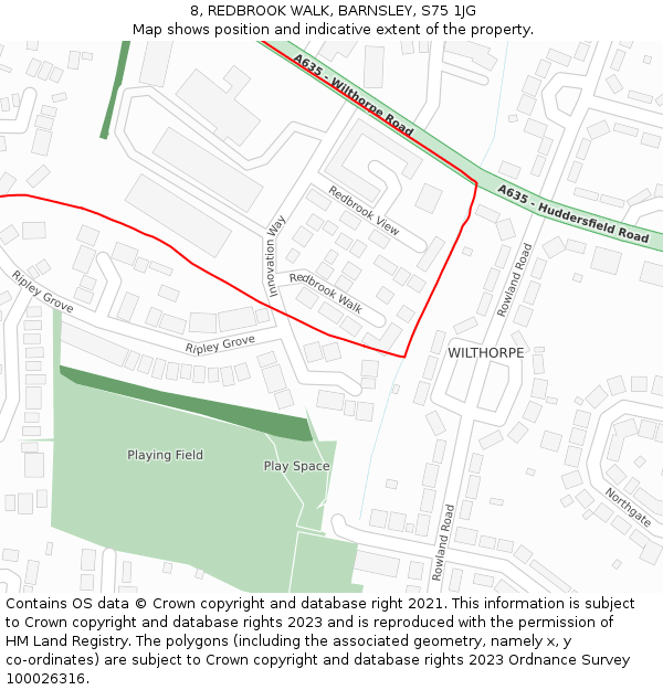 8, REDBROOK WALK, BARNSLEY, S75 1JG: Location map and indicative extent of plot