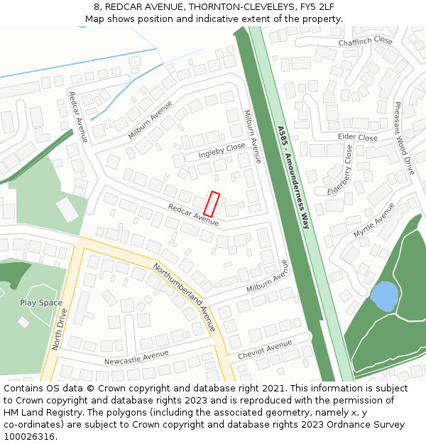 8, REDCAR AVENUE, THORNTON-CLEVELEYS, FY5 2LF: Location map and indicative extent of plot